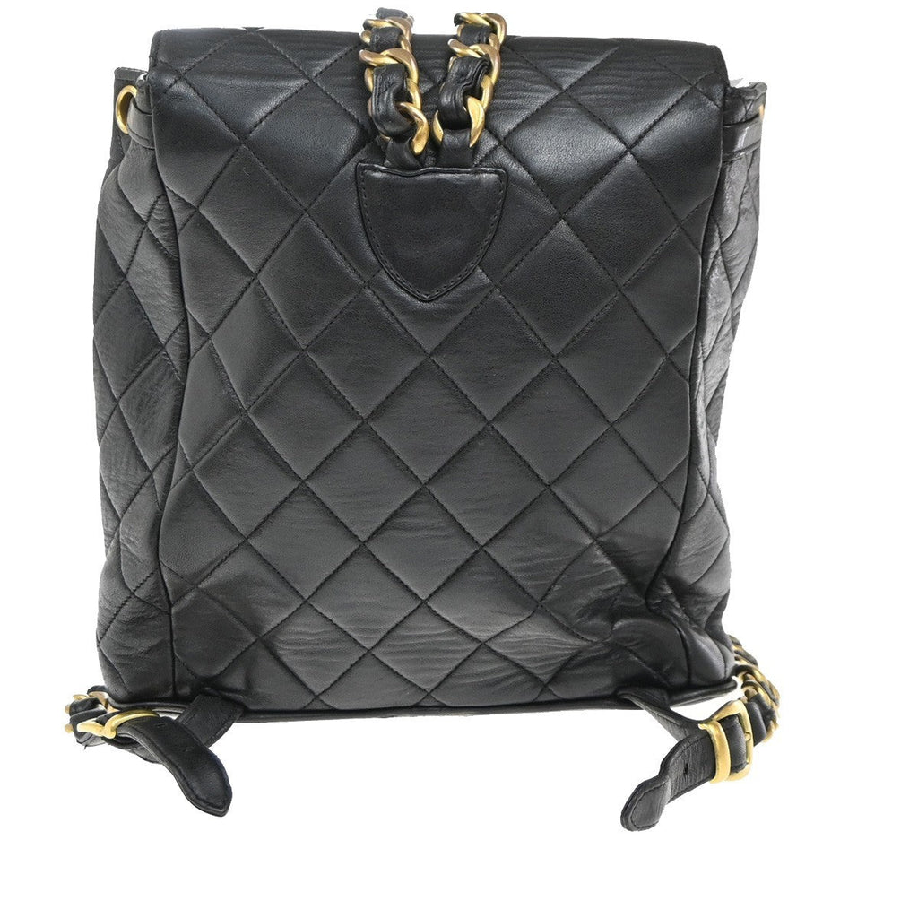 Chanel Duma Drawstring Backpack Quilted Leather Black Leather Backpack Bag (   )