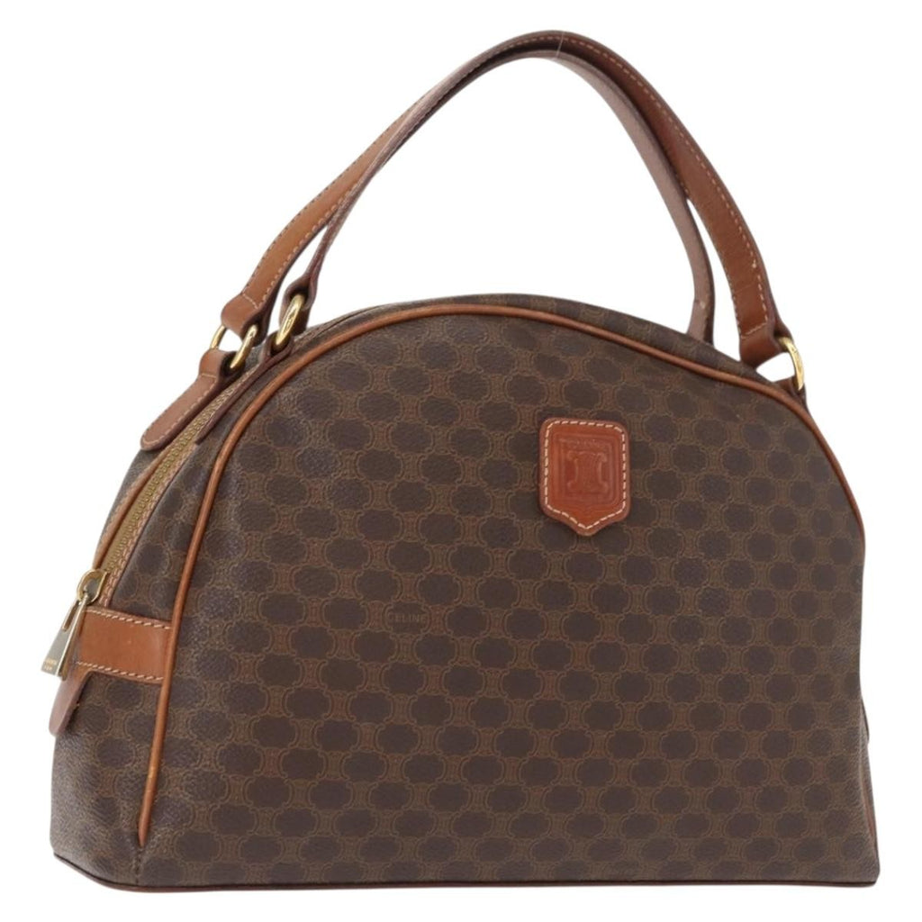 Celine Vintage Macadam Handbag Canvas And Leather Brown Canvas Handbag (Authentic  )