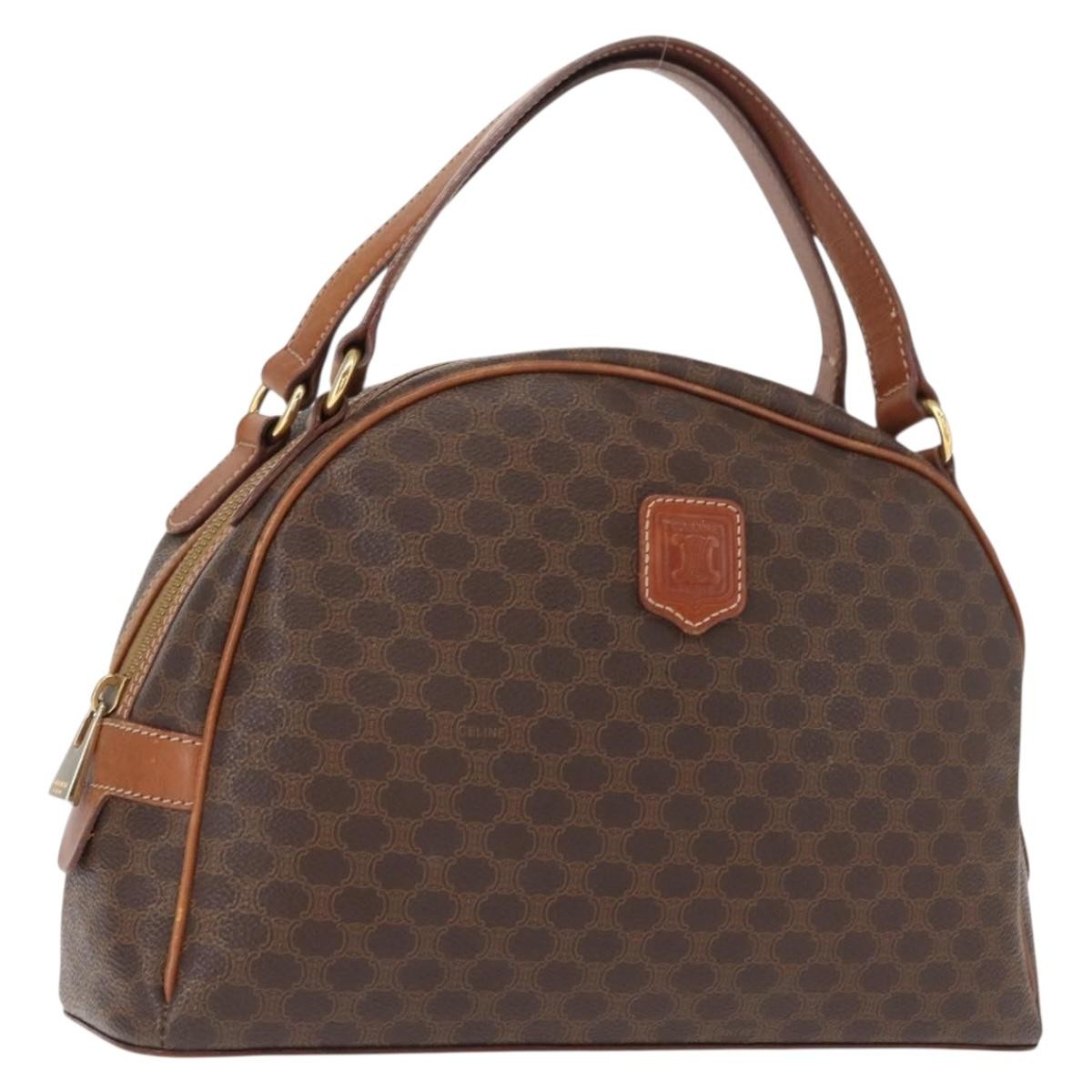 Celine Vintage Macadam Handbag Canvas And Leather Brown Canvas Handbag (Authentic  )