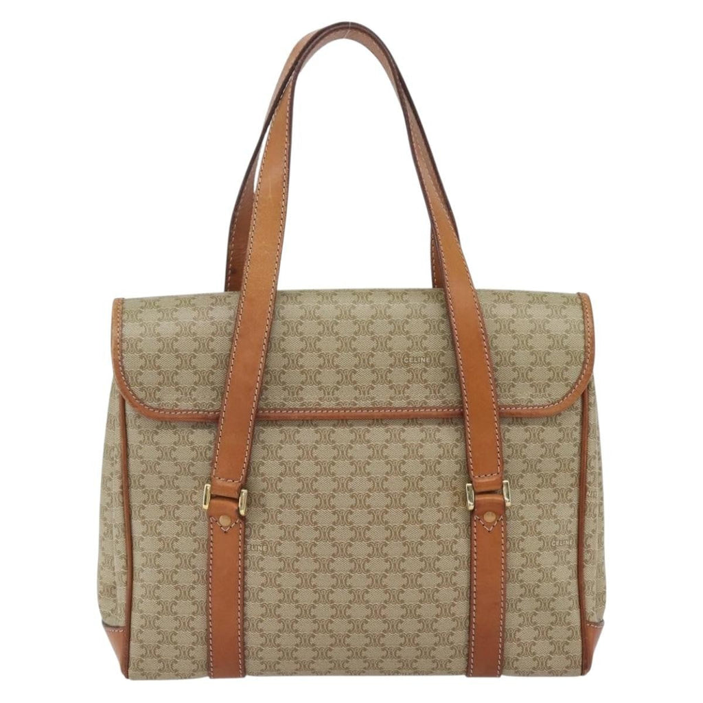 Celine Vintage Macadam Handbag Canvas And Leather Beige Canvas Handbag (Authentic  )