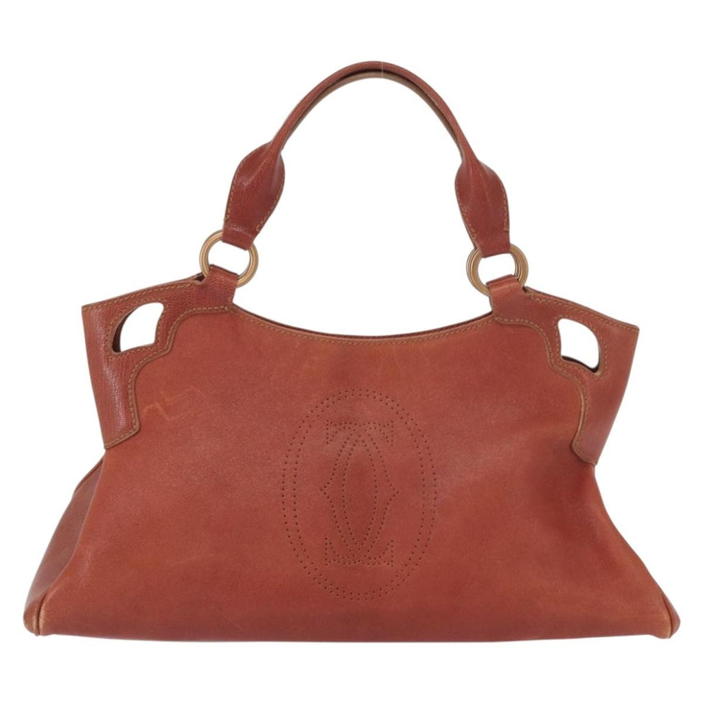 Cartier Marcello Handbag Leather Brown Leather Handbag (Authentic  )