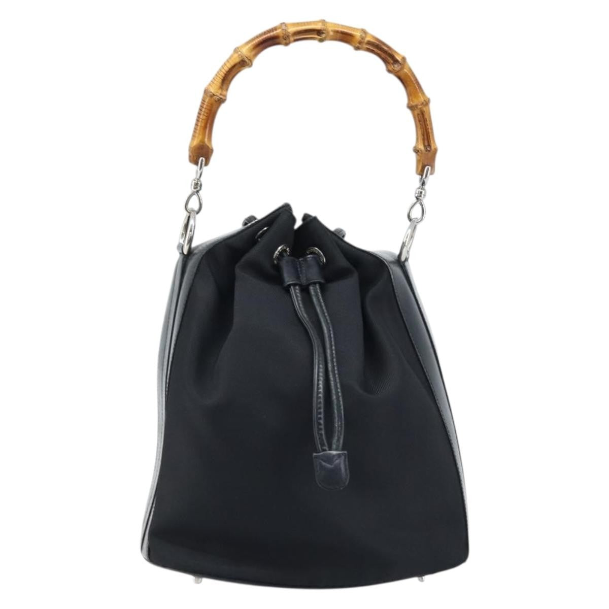 Gucci Vintage Bamboo Bucket Bag Nylon And Leather Black Nylon Handbag (Authentic  )