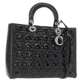 Christian Dior Lady Dior Bag Cannage Quilt Patent Black Patent_Leather Handbag (Authentic  )