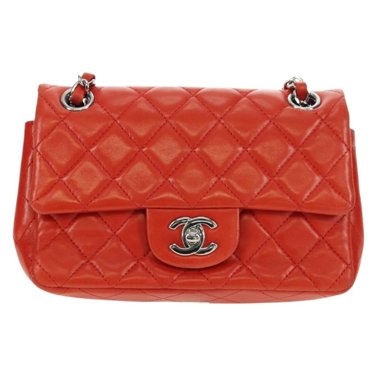 Chanel Flap Shoulder Bag Leather Red Leather Handbag ( )
