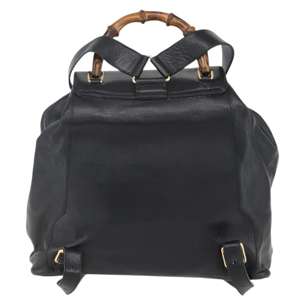 Gucci Vintage Bamboo Backpack Leather Black Leather Backpack Bag (Authentic  )