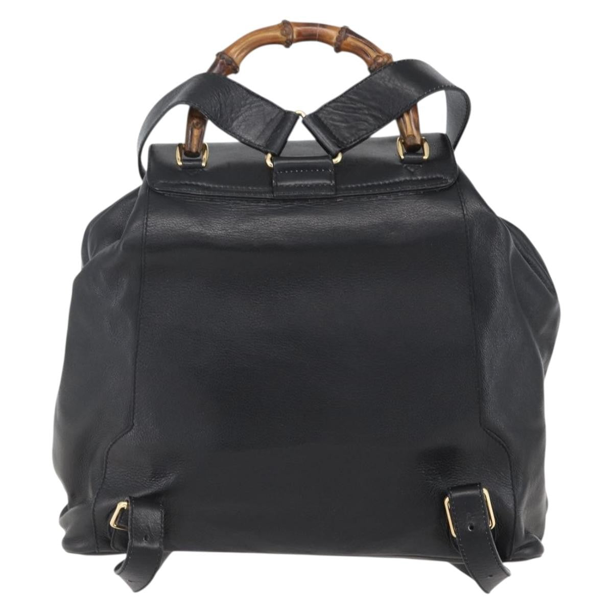 Gucci Vintage Bamboo Backpack Leather Black Leather Backpack Bag (Authentic  )