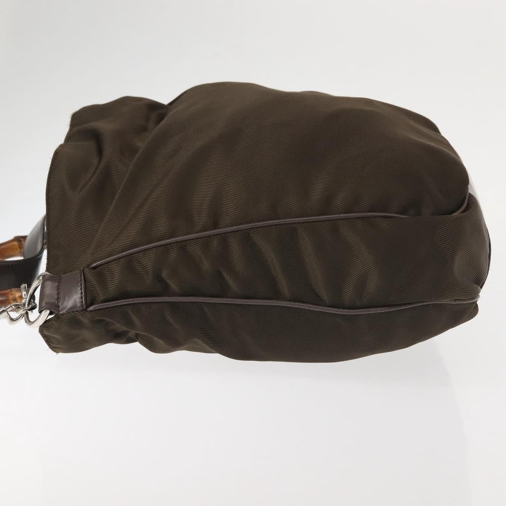 Gucci Vintage Bamboo Handle Bag Nylon Khaki Nylon Handbag ( )