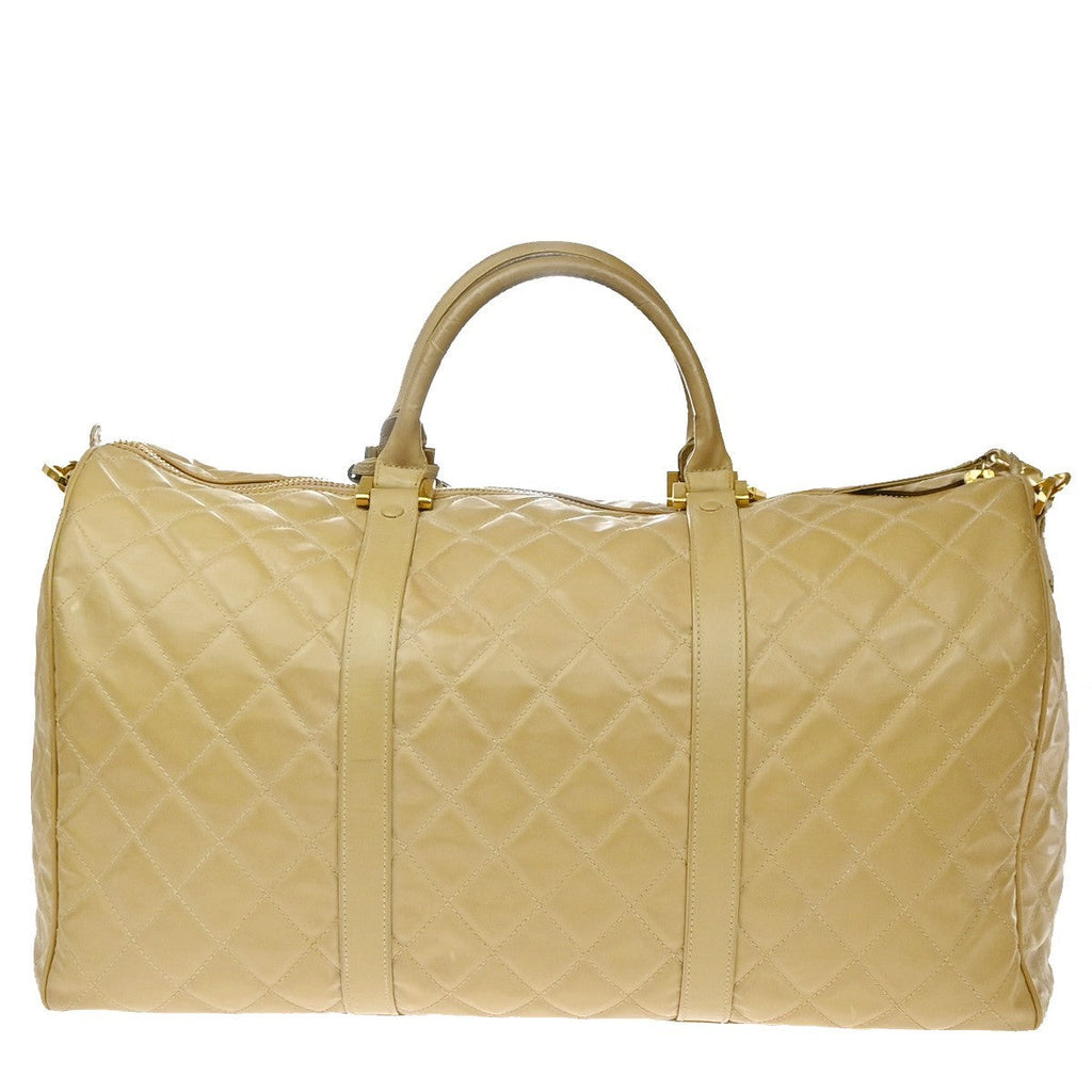 Chanel Vintage Bowler Bag Lambskin Beige Patent_Leather Handbag ( )