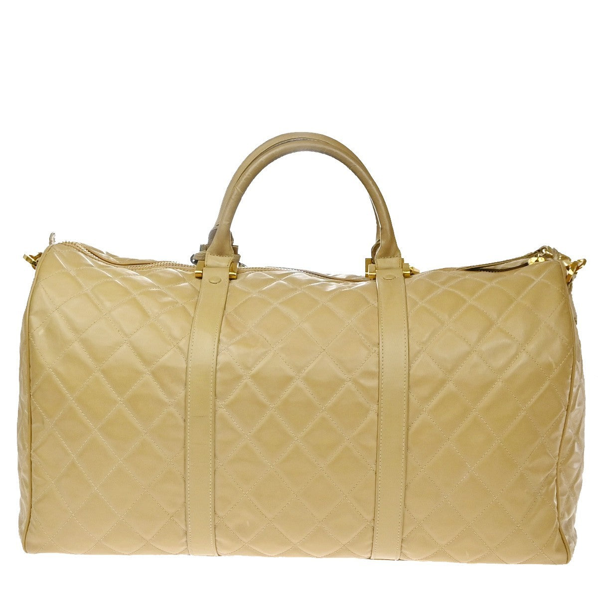 Chanel Vintage Bowler Bag Lambskin Beige Patent_Leather Handbag ( )