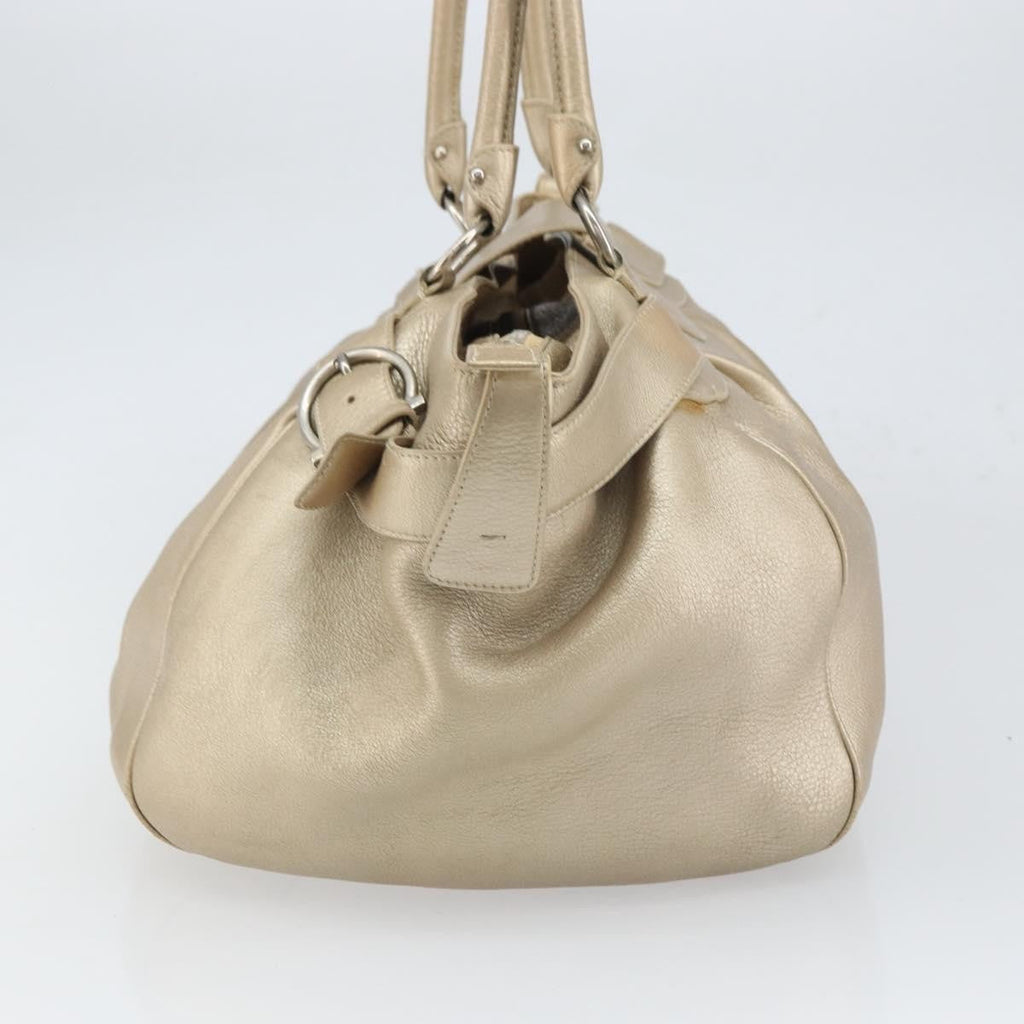 Salvatore Ferragamo Gancini Handbag Leather Gold Leather Handbag (Authentic  )