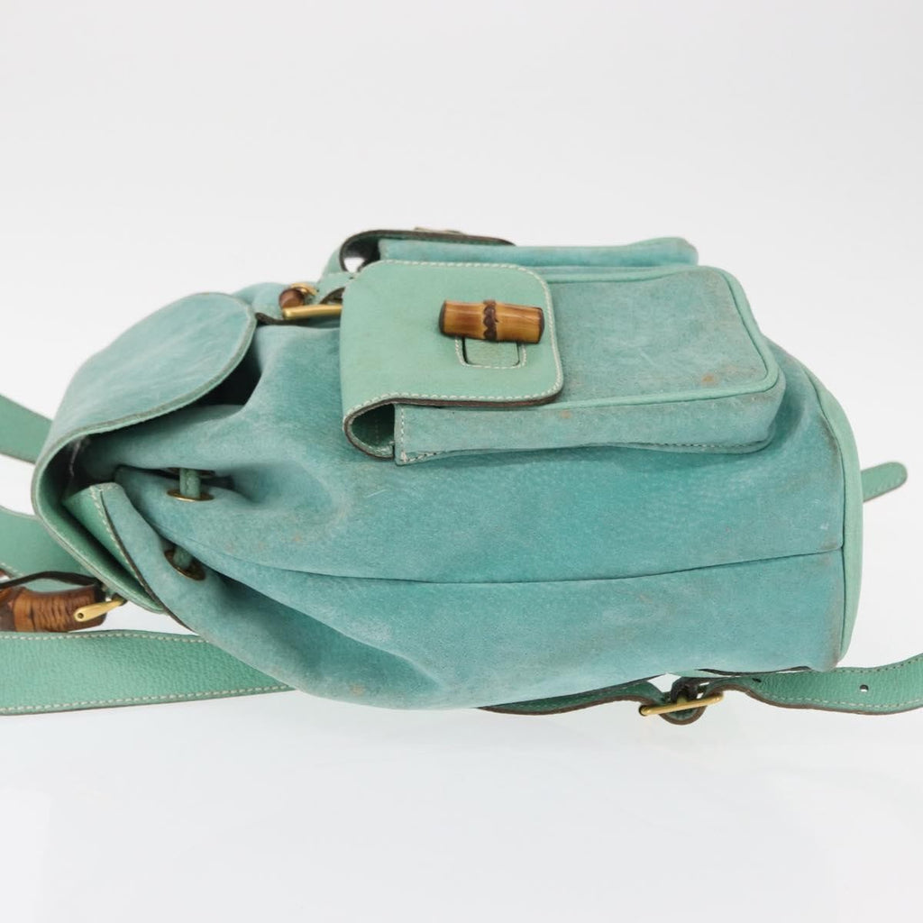 Gucci Vintage Bamboo Backpack Suede Green Suede Backpack Bag (Authentic  )