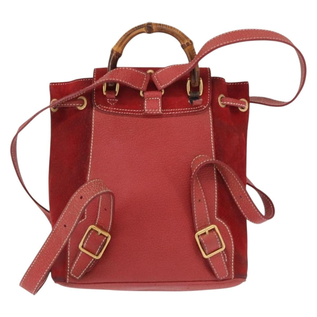 Gucci Vintage Bamboo Backpack Leather Red Leather Backpack Bag (Authentic  )