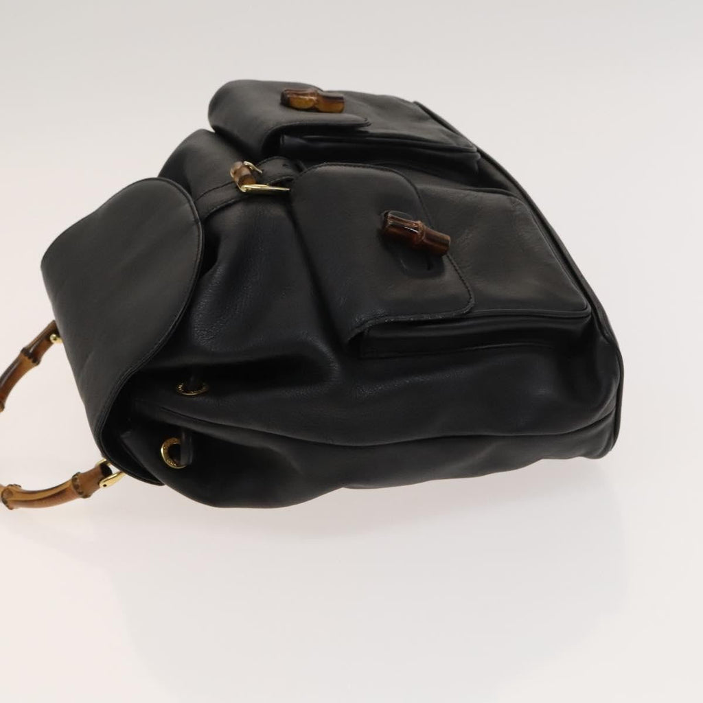 Gucci Vintage Bamboo Backpack Leather Black Leather Backpack Bag (Authentic  )