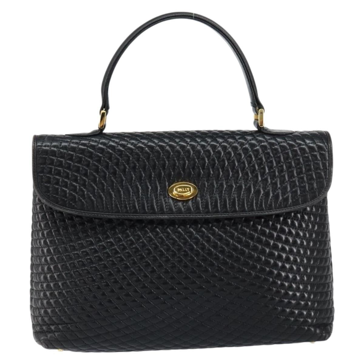 Bally Vintage Handbag Quilted Leather Black Leather Handbag (Authentic  )