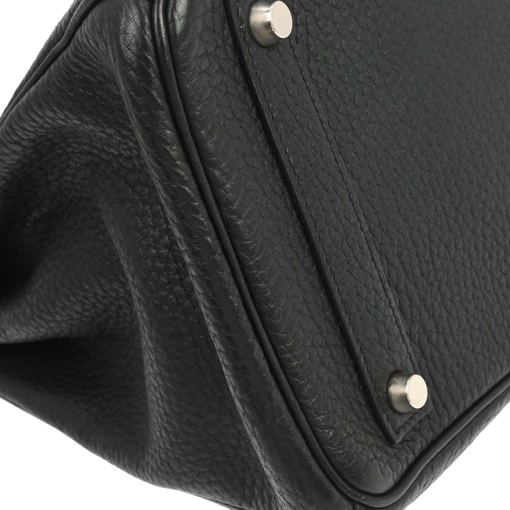 Hermes Hac Birkin Bag Black Fjord With Palladium Hardware Black Leather Handbag (Authentic  )