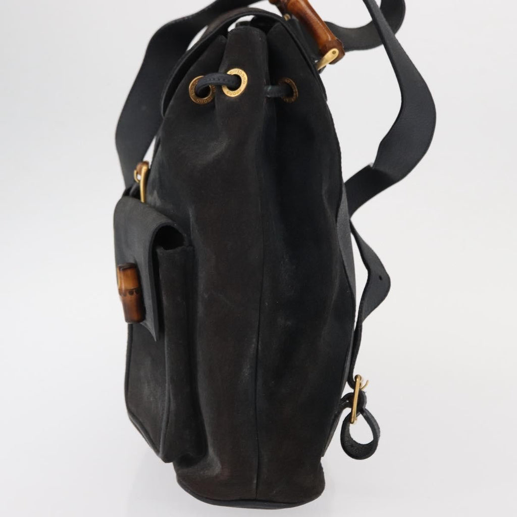 Gucci Vintage Bamboo Backpack Suede Navy Suede Backpack Bag (Authentic  )