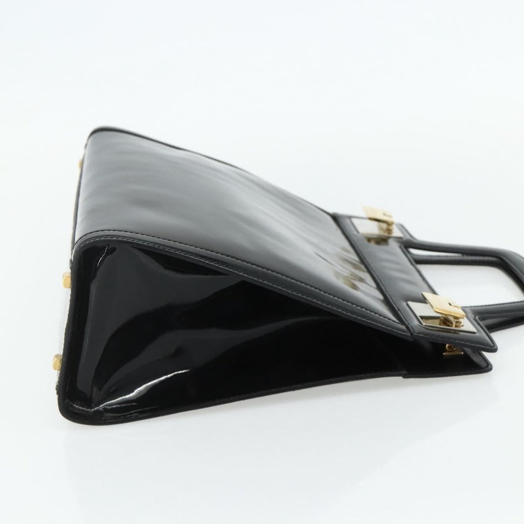 Salvatore Ferragamo Vintage Handbag Patent Leather Black Patent_Leather Handbag ( )