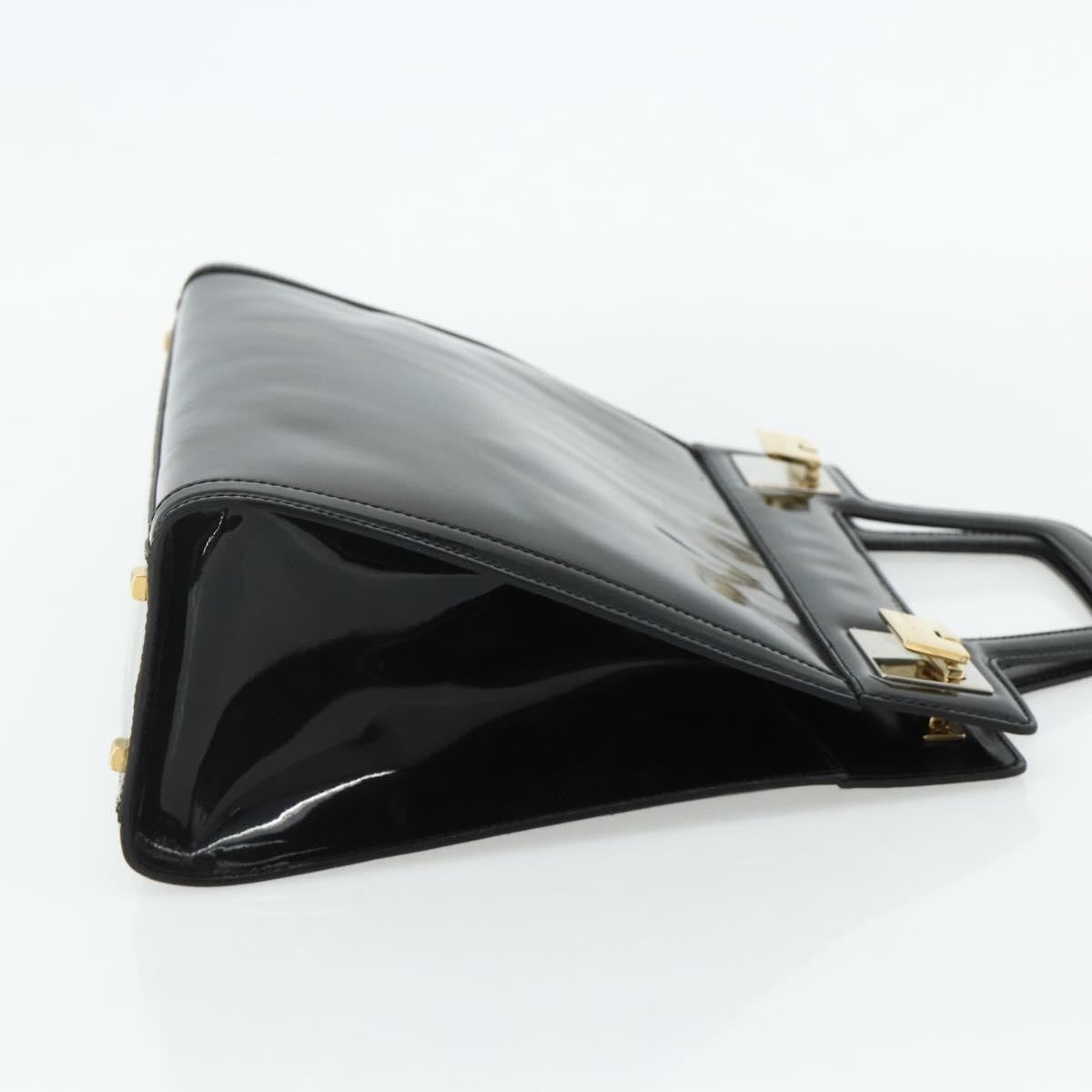 Salvatore Ferragamo Vintage Handbag Patent Leather Black Patent_Leather Handbag ( )