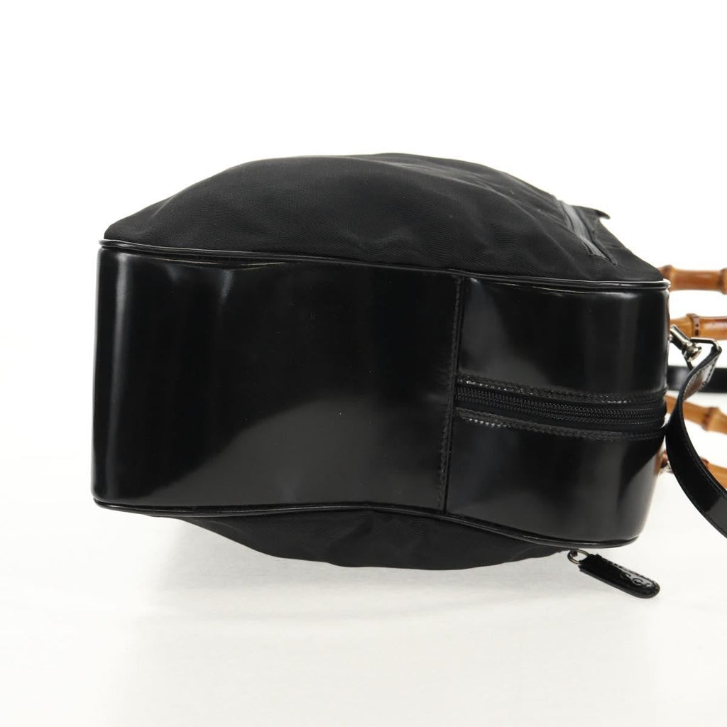 Gucci Vintage Bamboo Handle Bag Nylon Black Nylon Handbag (Authentic  )