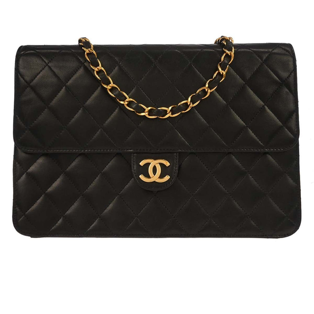 Chanel Flap Shoulder Bag Quilted Lambskin Black Leather Handbag (Authentic  )