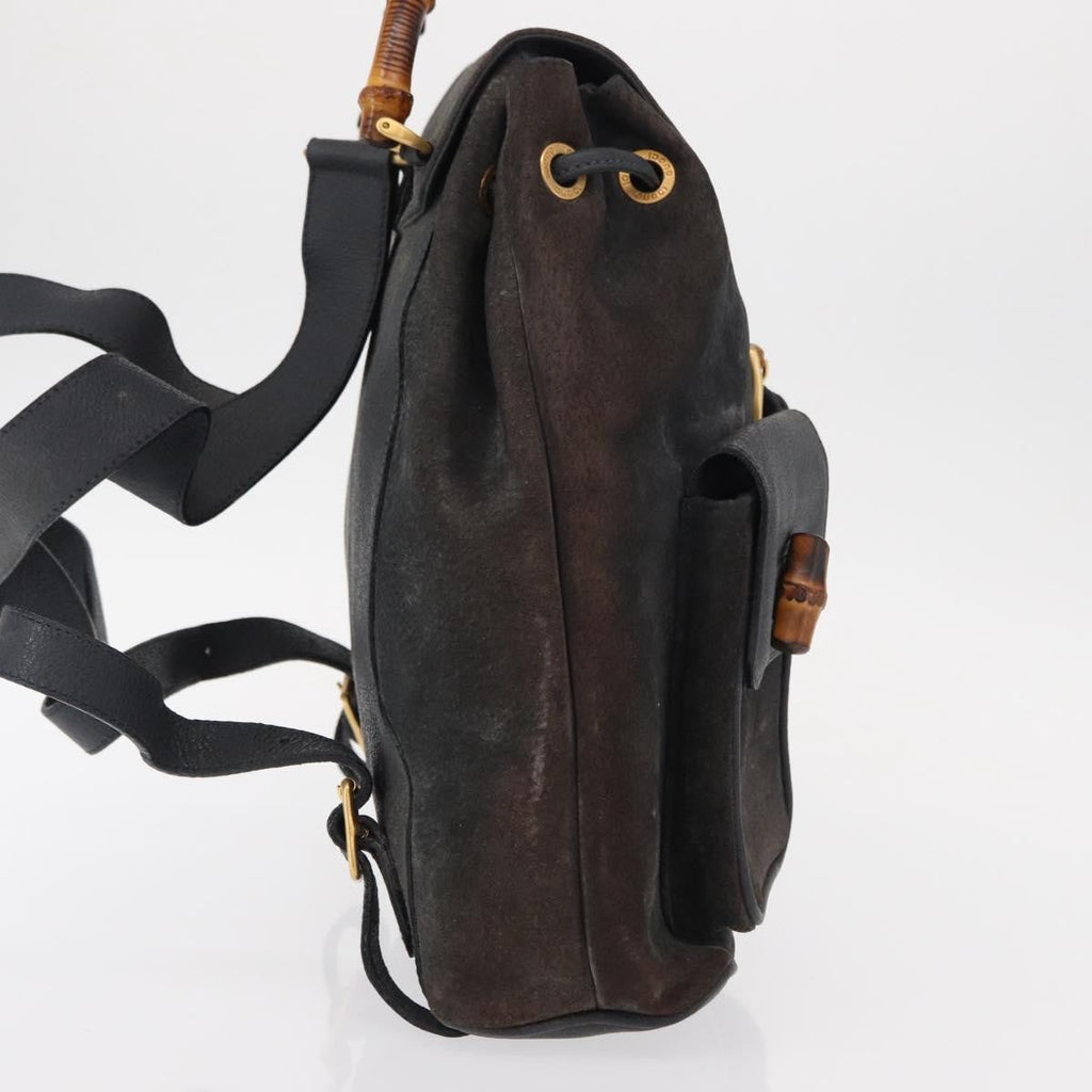 Gucci Vintage Bamboo Backpack Suede Navy Suede Backpack Bag (Authentic  )
