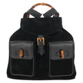 Gucci Vintage Bamboo Backpack Suede Black Suede Backpack Bag (Authentic  )