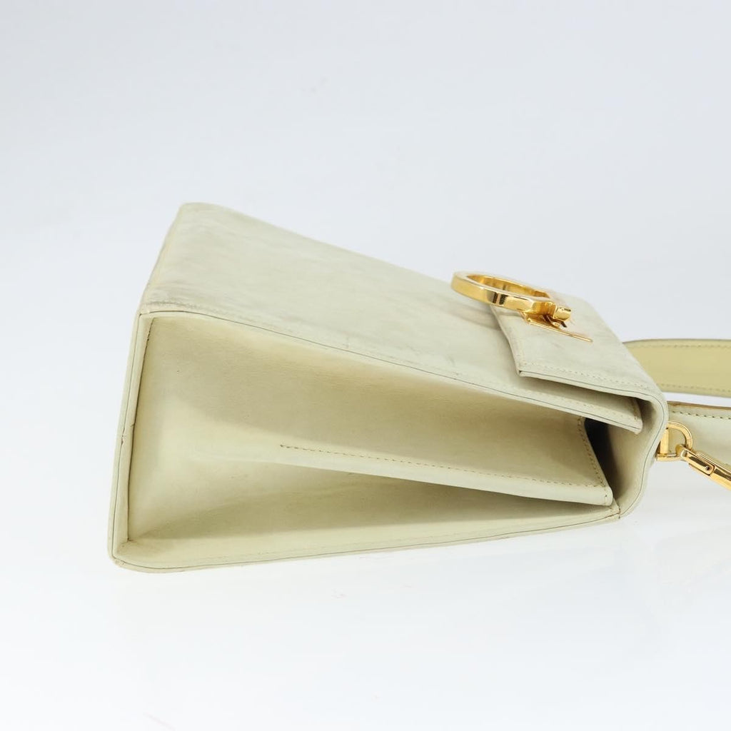 Salvatore Ferragamo Gancini Convertible Top Handle Bag Suede Beige Suede Handbag (Authentic  )