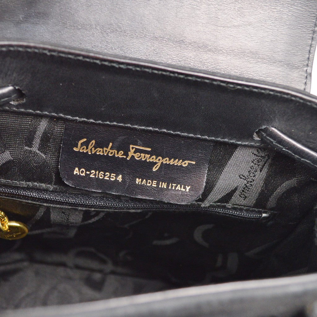 Salvatore Ferragamo Vara Flap Drawstring Backpack Leather And Suede Black Suede Backpack Bag (Authentic  )