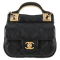 Chanel Lady Handle Flap Card Holder On Chain Quilted Calfskin Black Leather Bag (Authentic  )