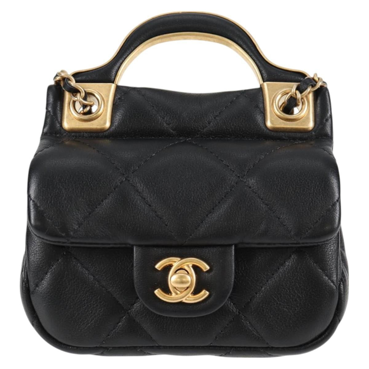 Chanel Lady Handle Flap Card Holder On Chain Quilted Calfskin Black Leather Bag (Authentic  )