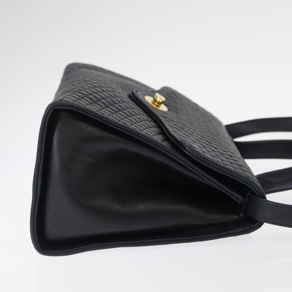 Bally Vintage Handbag Quilted Leather Navy Leather Handbag (Authentic  )