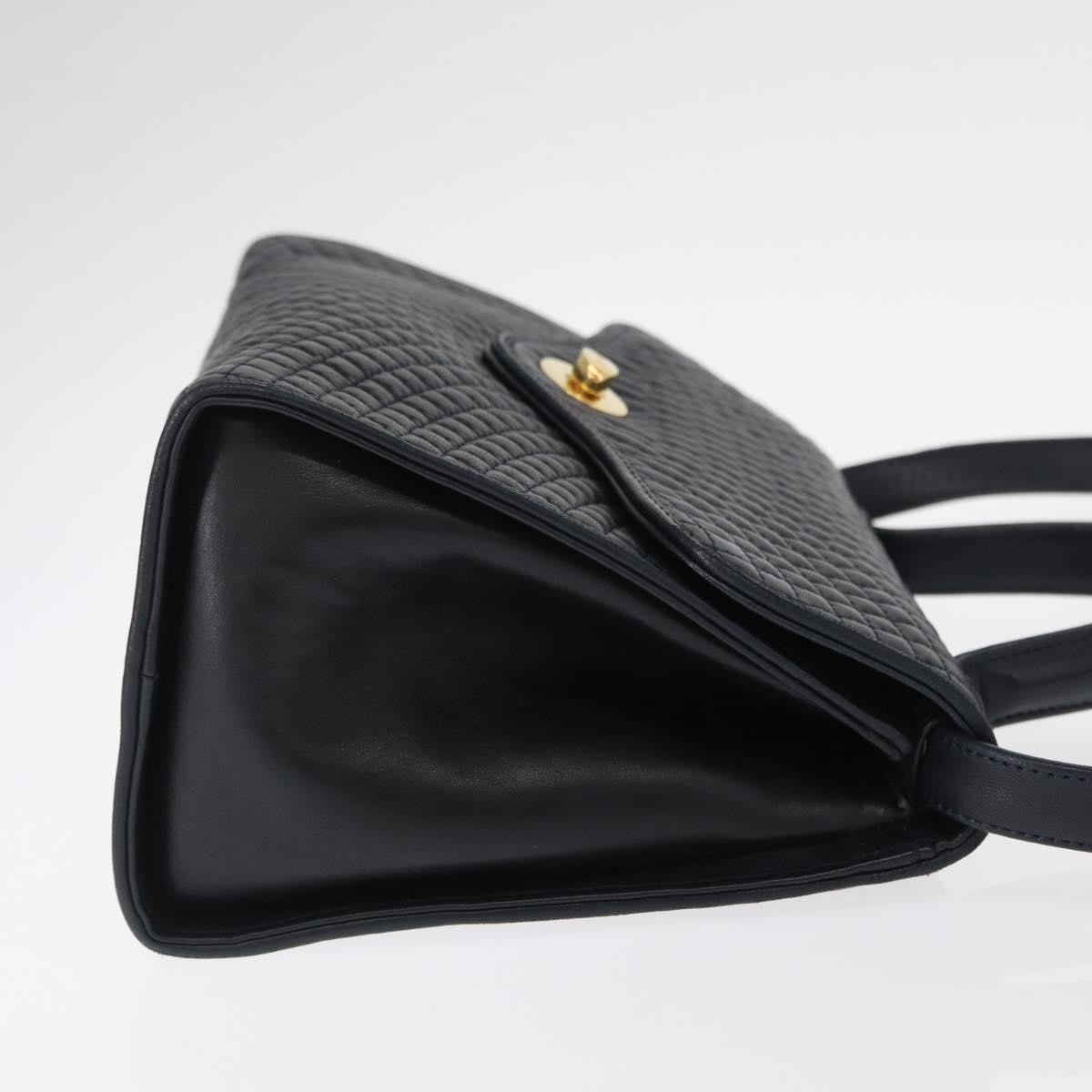 Bally Vintage Handbag Quilted Leather Navy Leather Handbag (Authentic  )