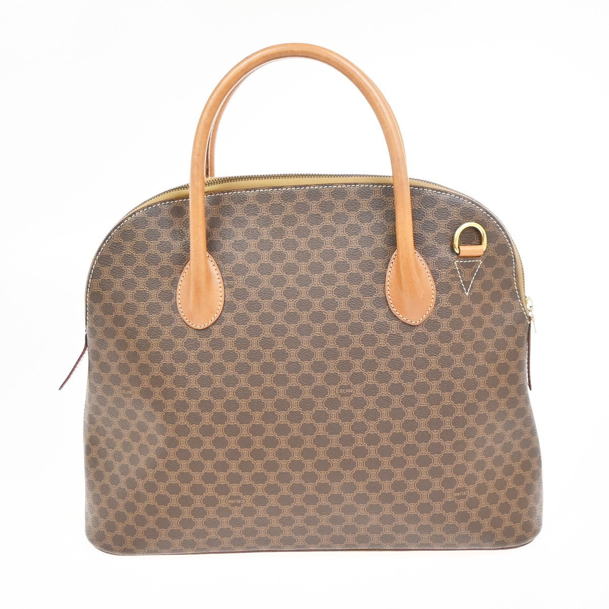 Celine Vintage Macadam Handbag Canvas And Leather Brown Canvas Handbag (Authentic  )