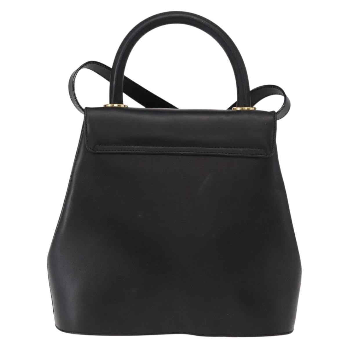 Salvatore Ferragamo Vintage Handbag Leather Black Leather Handbag (Authentic  )