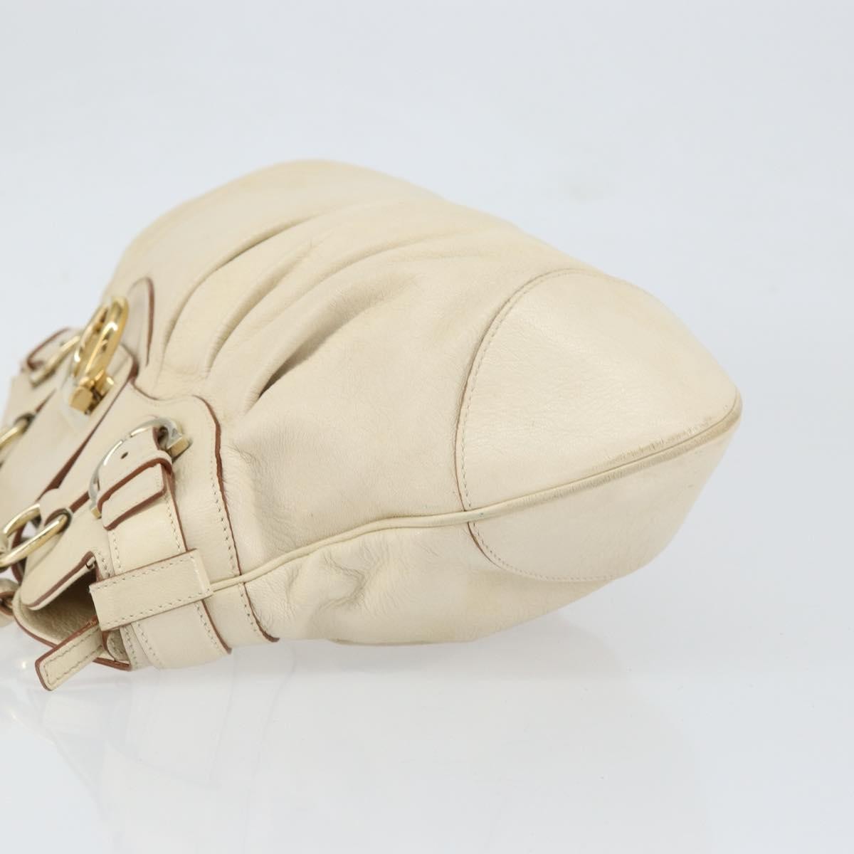 Salvatore Ferragamo Gancini Handbag Leather White Leather Handbag (Authentic  )