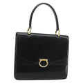 Celine Vintage Top Handle Bag Glazed Leather Black Leather Bag (Authentic  )