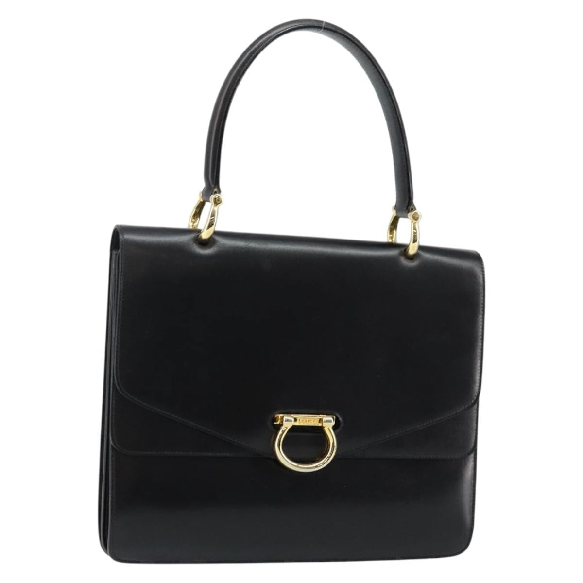 Celine Vintage Top Handle Bag Glazed Leather Black Leather Bag (Authentic  )