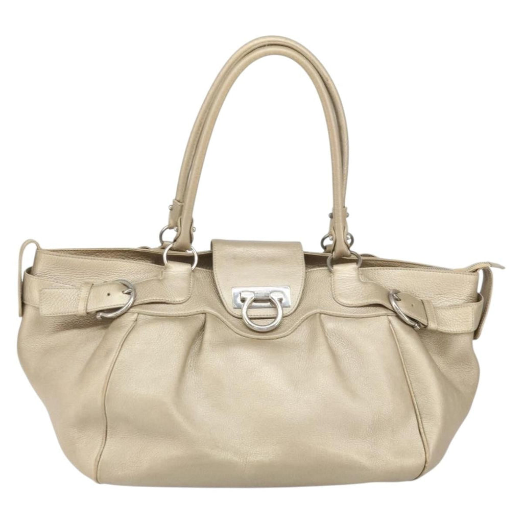 Salvatore Ferragamo Gancini Handbag Leather Gold Leather Handbag (Authentic  )