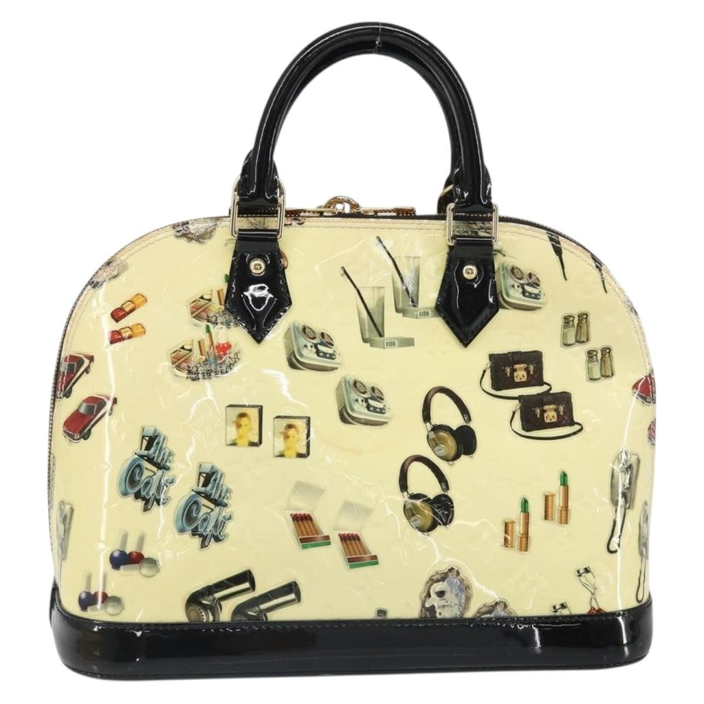 Louis Vuitton Alma Handbag Limited Edition Stickers Monogram Vernis White Patent_Leather Handbag (Authentic  )