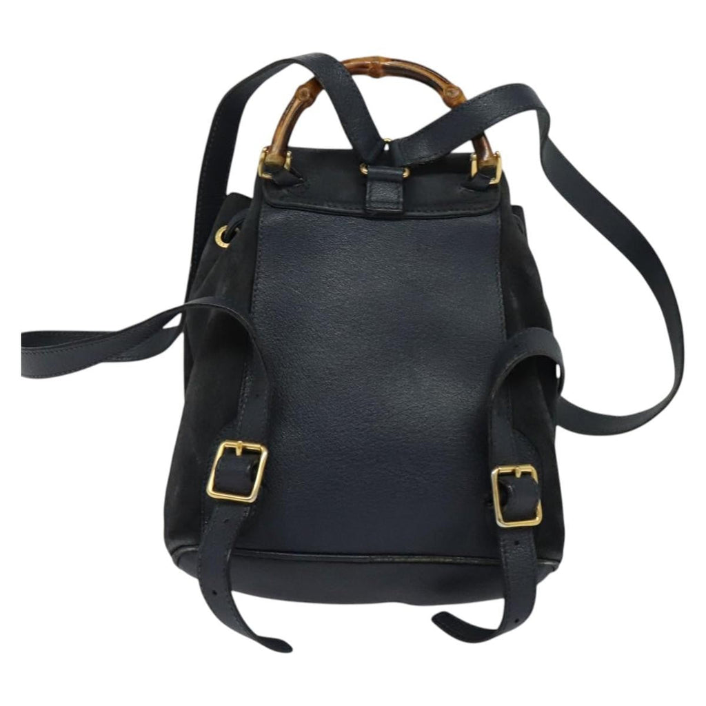 Gucci Gucci Bamboo Backpack Daim Navy Suede Backpack Bag (Authentic  )