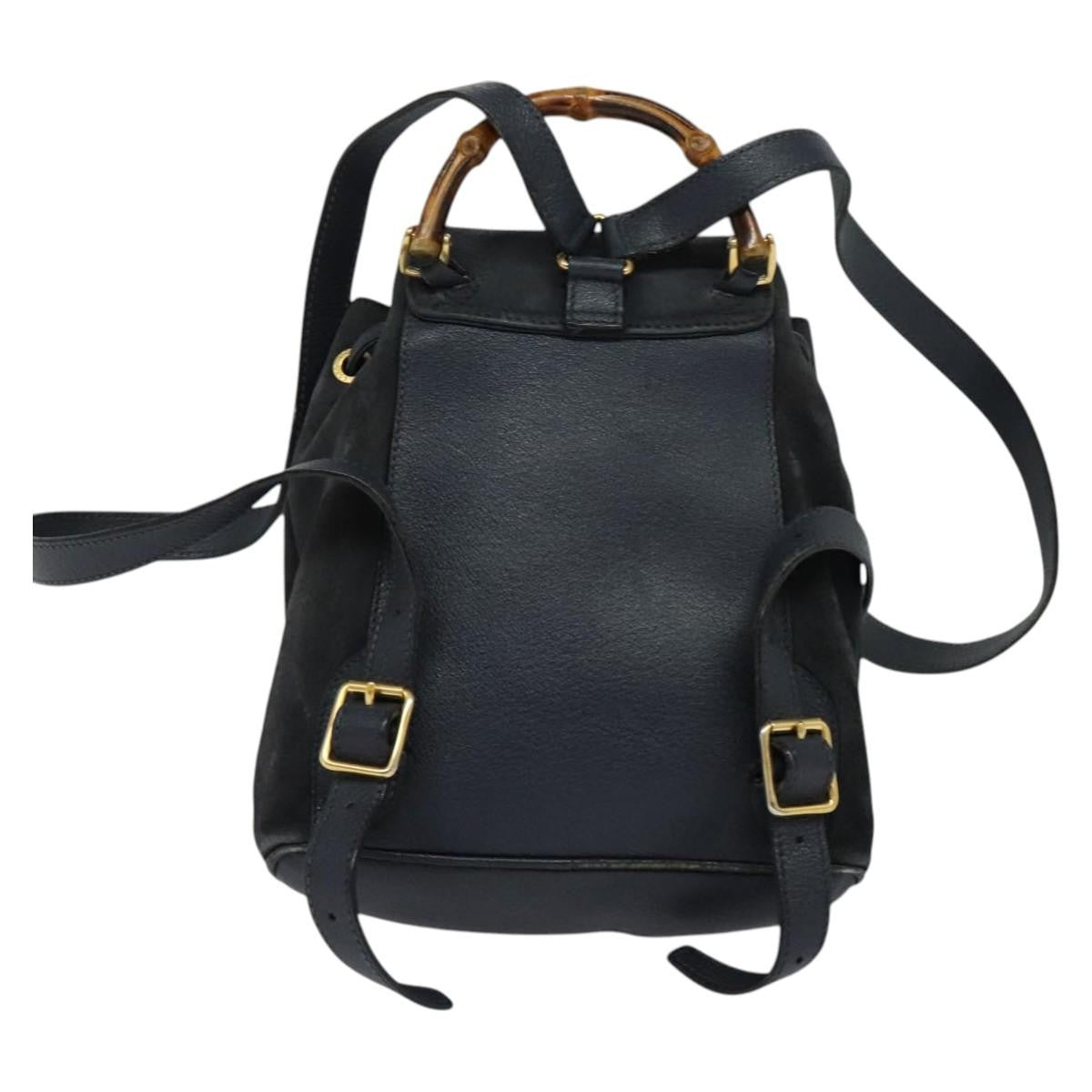 Gucci Gucci Bamboo Backpack Daim Navy Suede Backpack Bag (Authentic  )