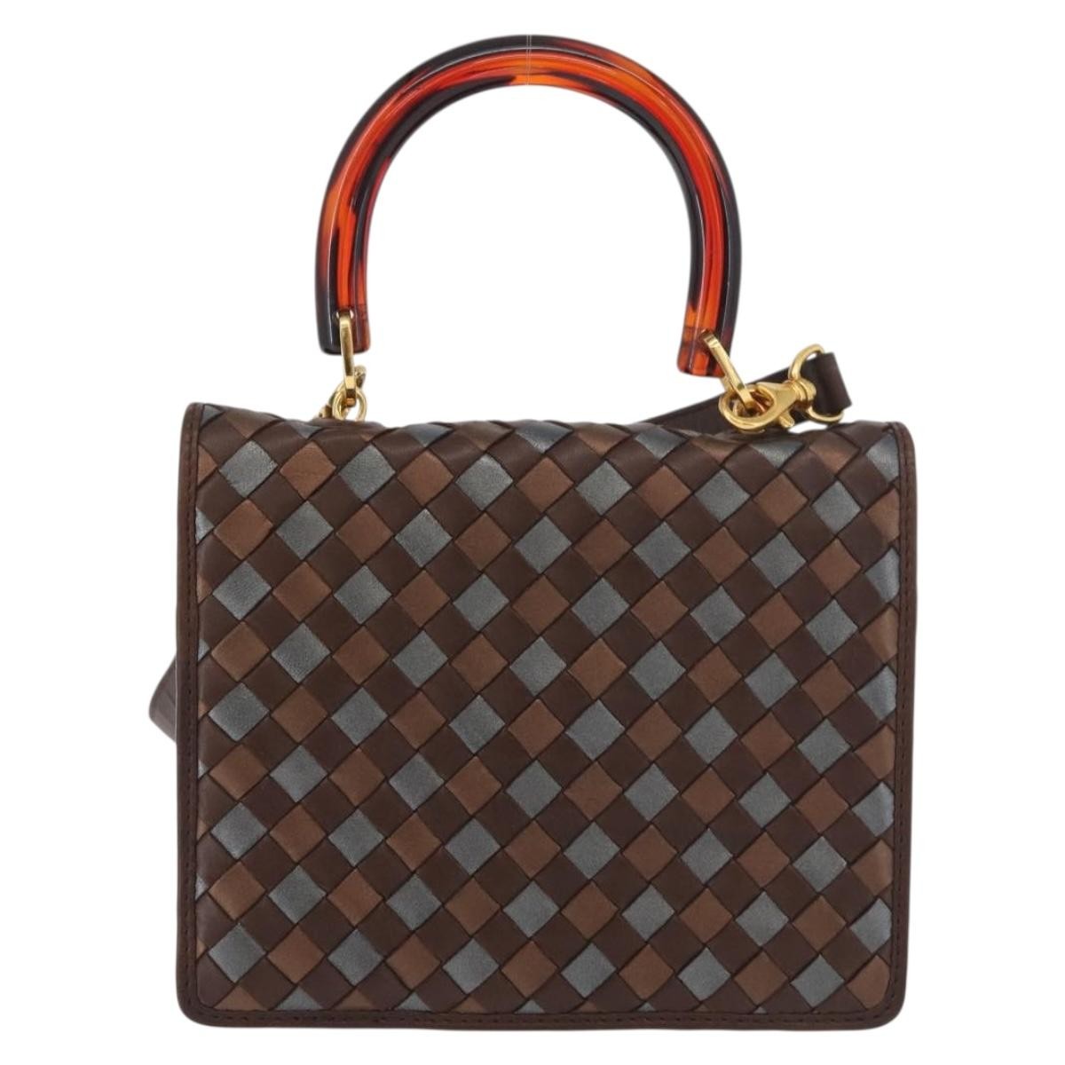 Bottega Veneta Intrecciato Handbag Leather Brown Leather Handbag ( )