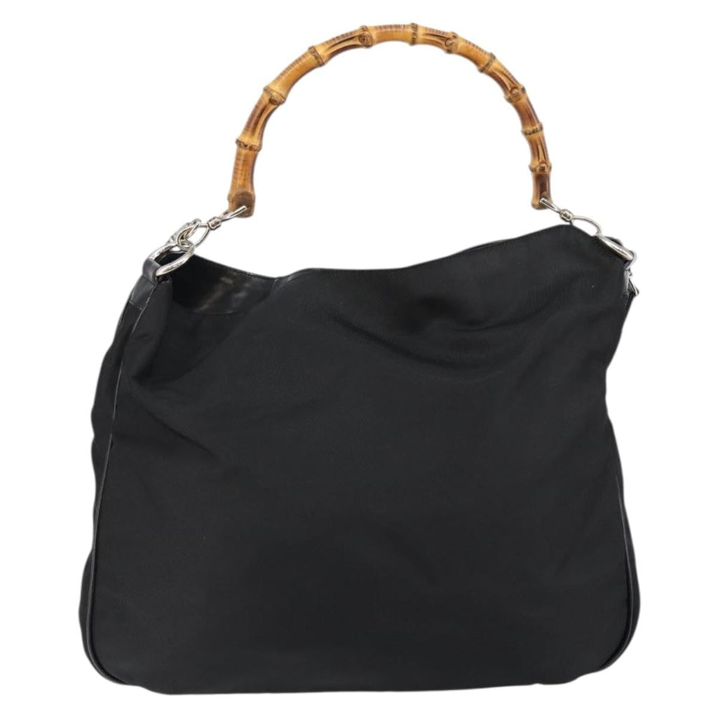 Gucci Vintage Bamboo Handle Open Hobo Nylon Black Nylon Handbag (Authentic  )