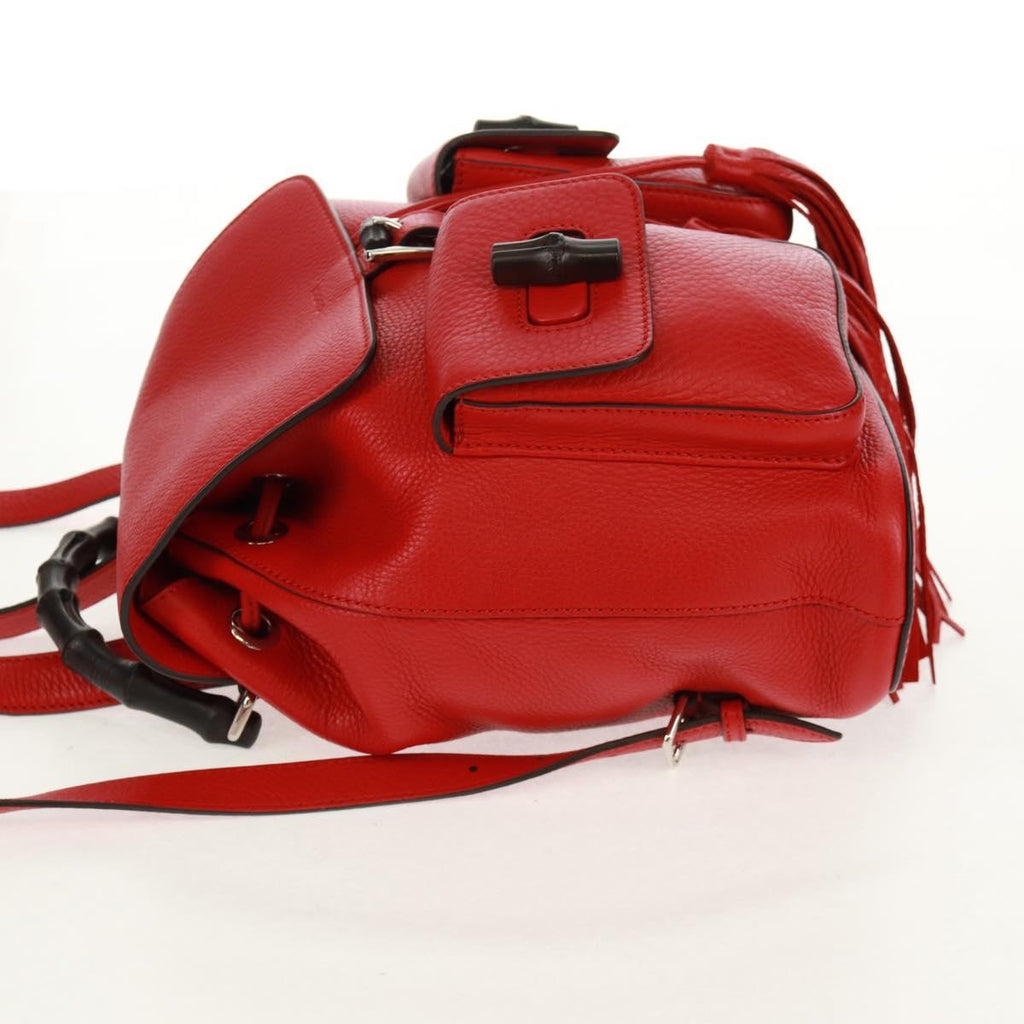 Gucci Bamboo Tassel Backpack Leather Red Leather Backpack Bag (Authentic  )