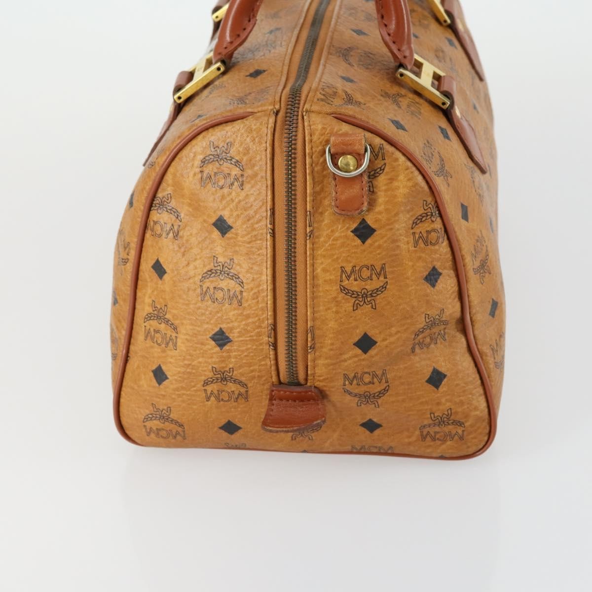 MCM Visetos Logogramme Handbag Canvas And Leather Brown Canvas Handbag (Authentic  )
