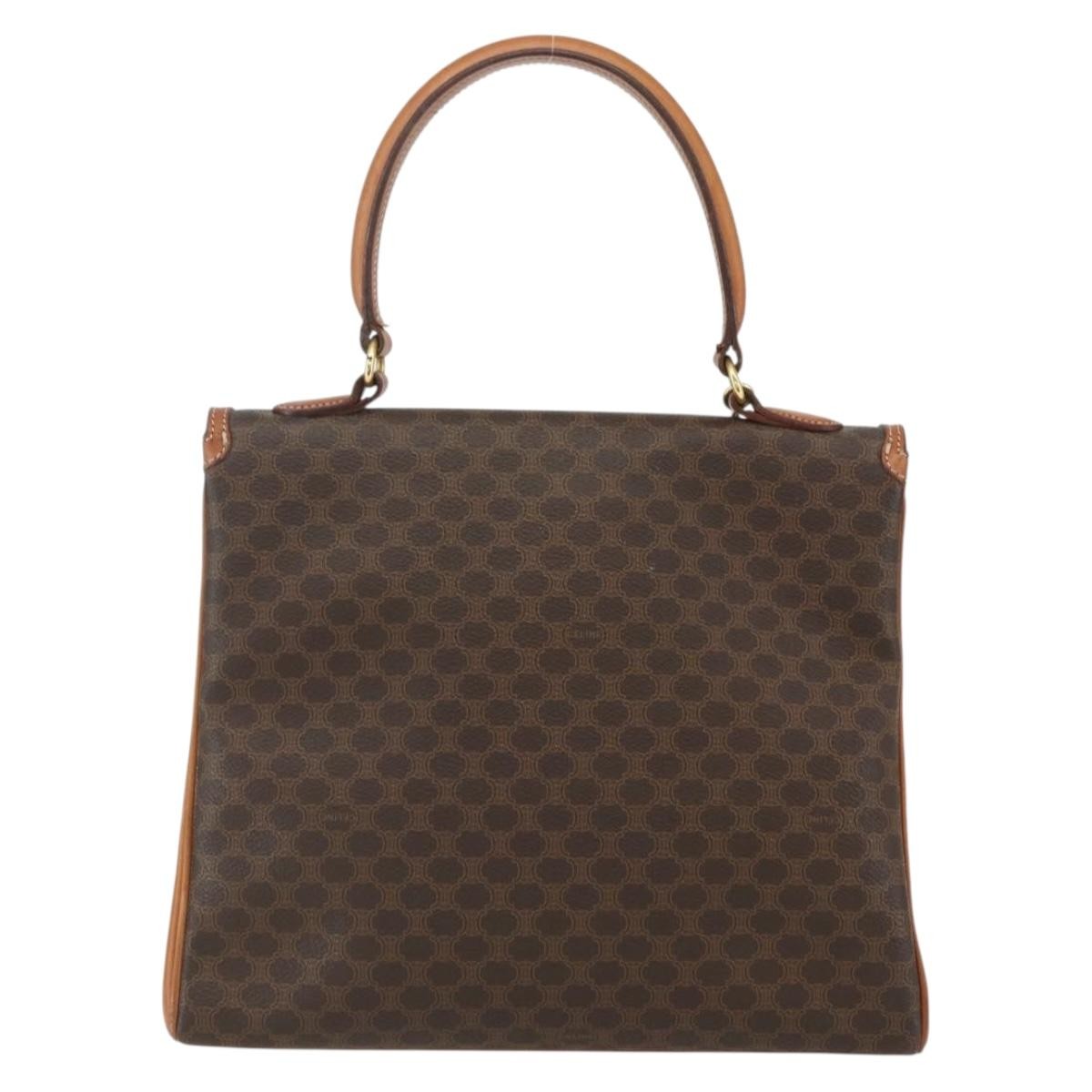 Celine Vintage Macadam Handbag Canvas And Leather Brown Canvas Handbag (Authentic  )