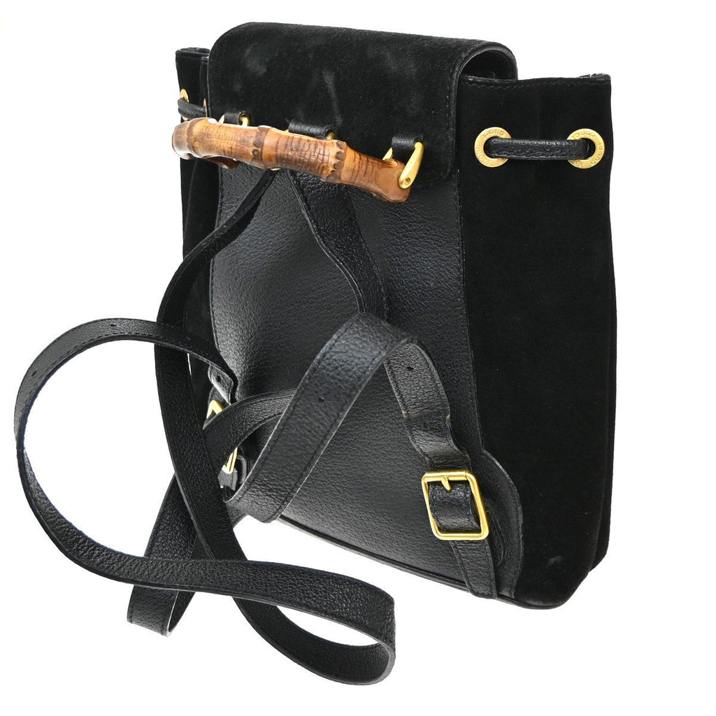 Gucci Vintage Bamboo Backpack Suede Black Suede Backpack Bag (Authentic  )