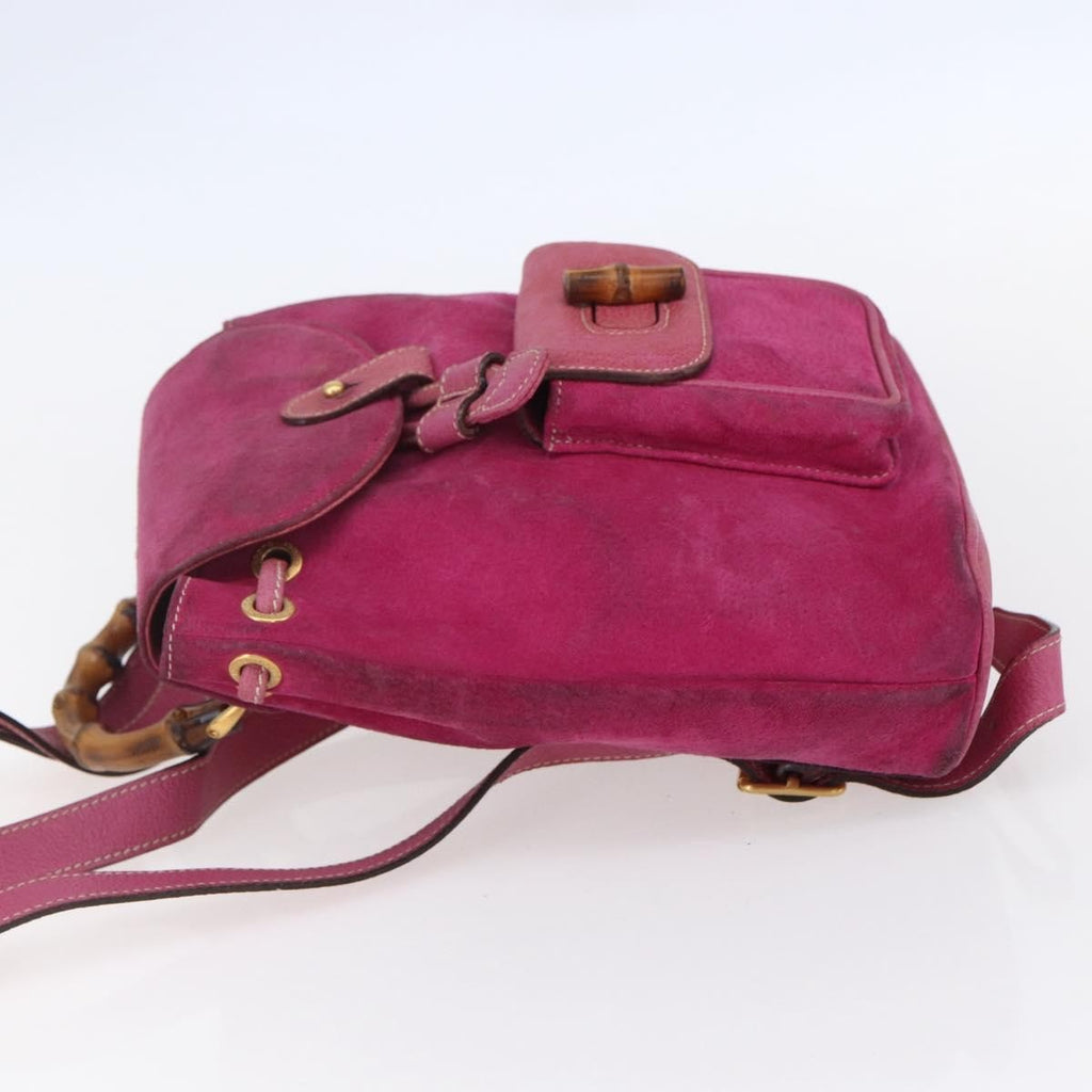 Gucci Vintage Bamboo Backpack Suede Pink Suede Backpack Bag (Authentic  )