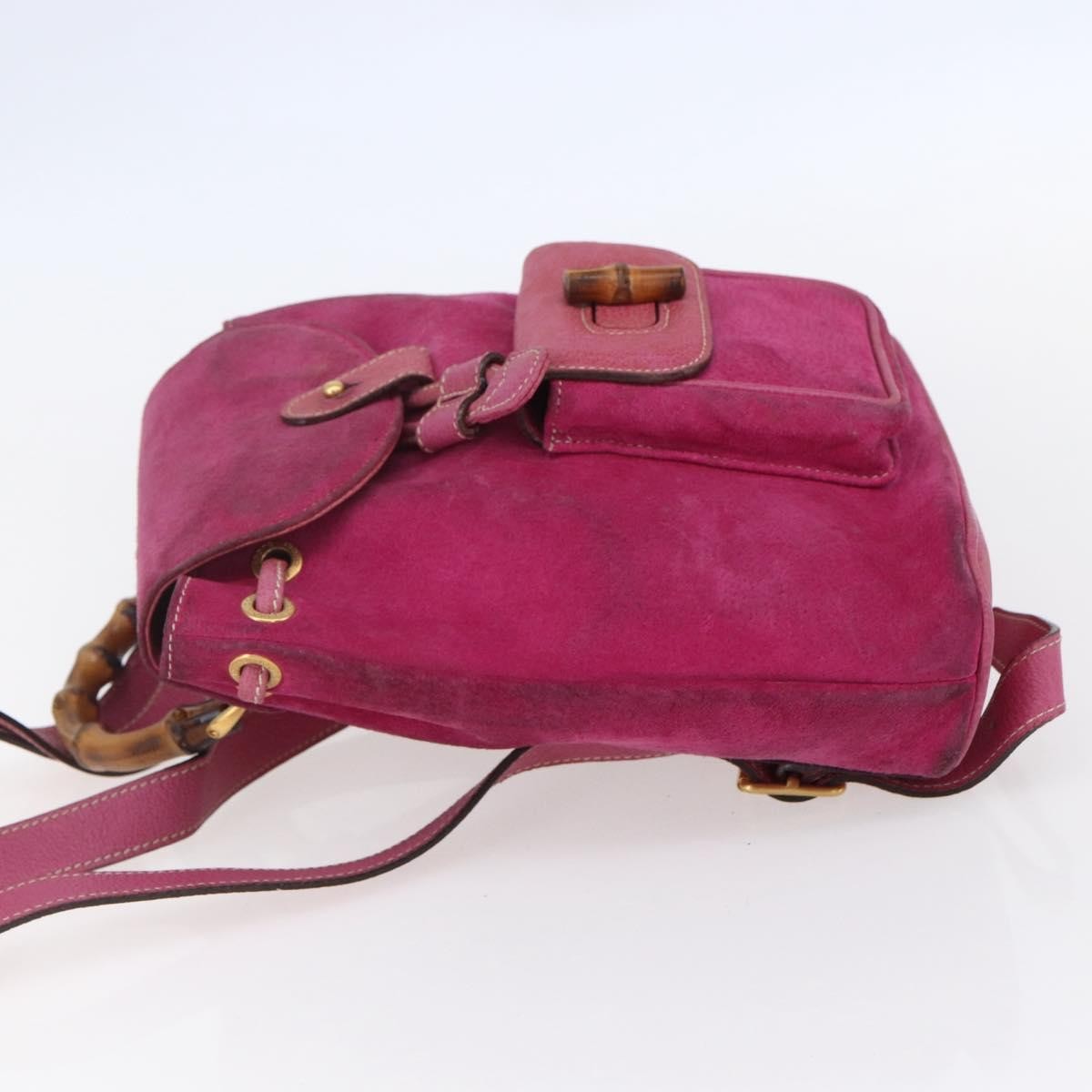 Gucci Vintage Bamboo Backpack Suede Pink Suede Backpack Bag (Authentic  )