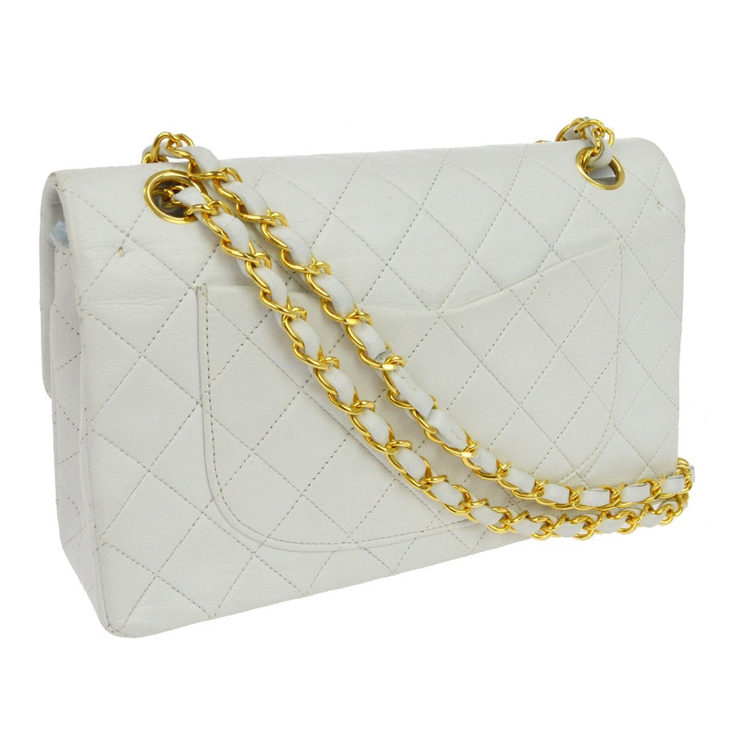 Chanel Timeless - Classic Double Flap Bag Leather White Leather Handbag ( )